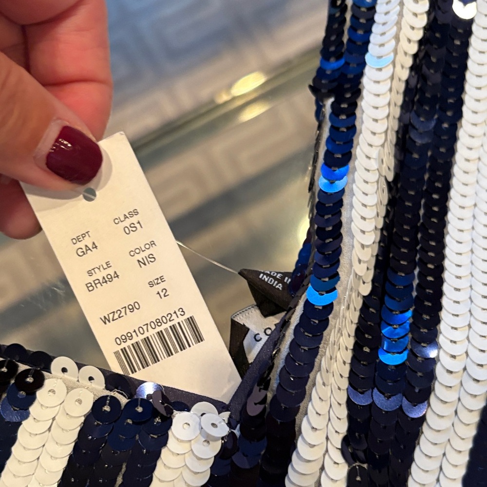 Navy and white Striped Sequin Dress - Picture 4 of 9
